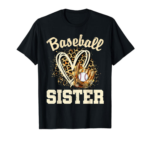 Baseball Sister Leopard Heart T-Shirt - Novelty Apparel for Adults - T-Shirt, Sweatshirt, Hoodie