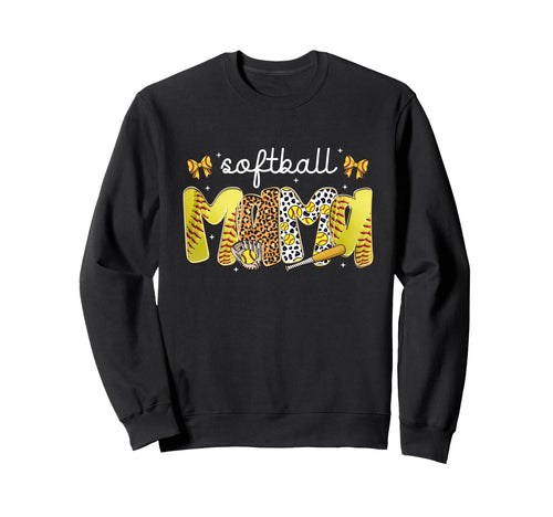 Softball Mama Leopard Coquette Bow Sweatshirt - Minimalist Print Men Women - T-Shirt, Sweatshirt, Hoodie