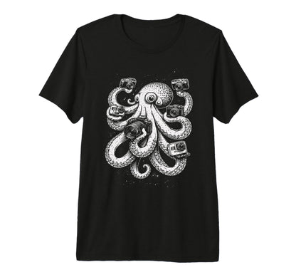 Octopus Photographer Camera Art T-Shirt - Fun Novelty Design for Adults - T-Shirt, Sweatshirt, Hoodie