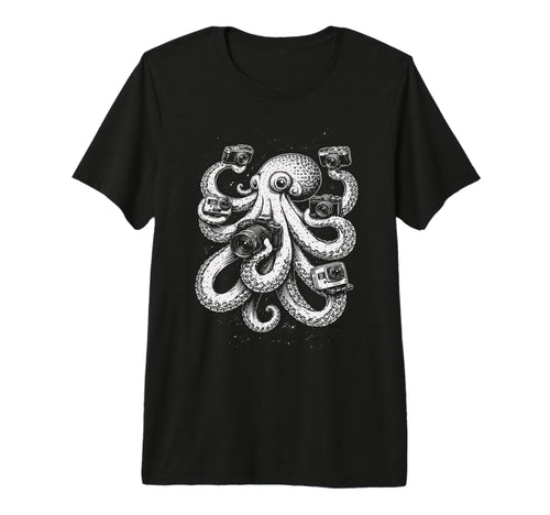 Octopus Photographer Camera Art T-Shirt - Fun Novelty Design for Adults - T-Shirt, Sweatshirt, Hoodie