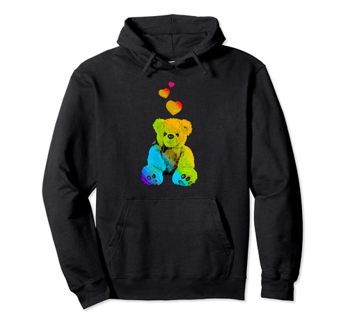 Rainbow Color Teddy Bear Hearts Hoodie - Casual Everyday Wear for Adults - T-Shirt, Sweatshirt, Hoodie