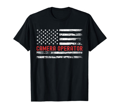 Camera Operator Usa Flag Profession Job T-Shirt - Unique Graphic Unisex - T-Shirt, Sweatshirt, Hoodie
