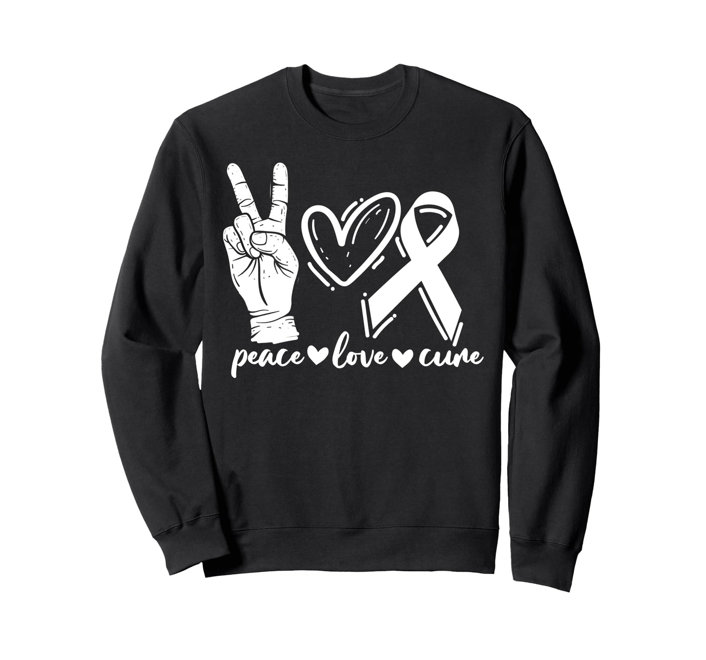 Lung Cancer Peace Love Ribbon Sweatshirt - Novelty Apparel Unisex - T-Shirt, Sweatshirt, Hoodie