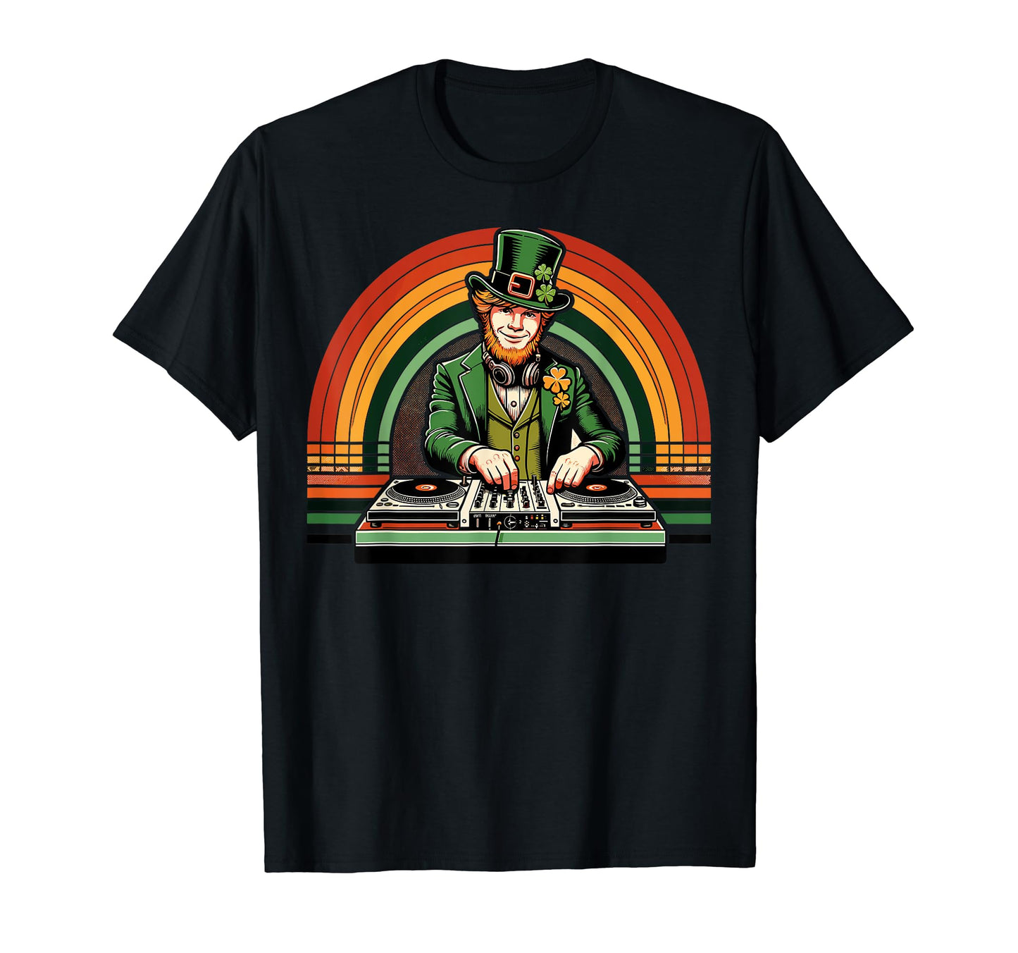 Leprechaun Dj Playing Dj Mixer Rainbow T-Shirt - Unique Graphic Unisex - T-Shirt, Sweatshirt, Hoodie