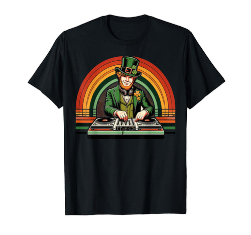 Leprechaun Dj Playing Dj Mixer Rainbow T-Shirt - Unique Graphic Unisex - T-Shirt, Sweatshirt, Hoodie