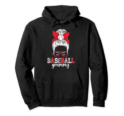 Baseball Grammy Messy Bun Grammy Hoodie - Novelty Apparel for Adults - T-Shirt, Sweatshirt, Hoodie