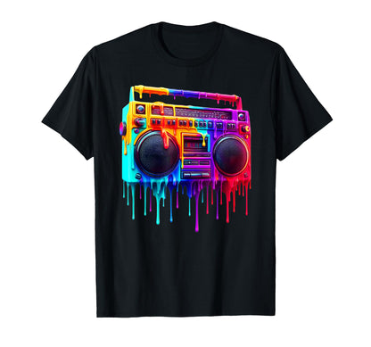 Dripping Paint Boombox Old School 80S T-Shirt - Custom Art Print Unisex - T-Shirt, Sweatshirt, Hoodie