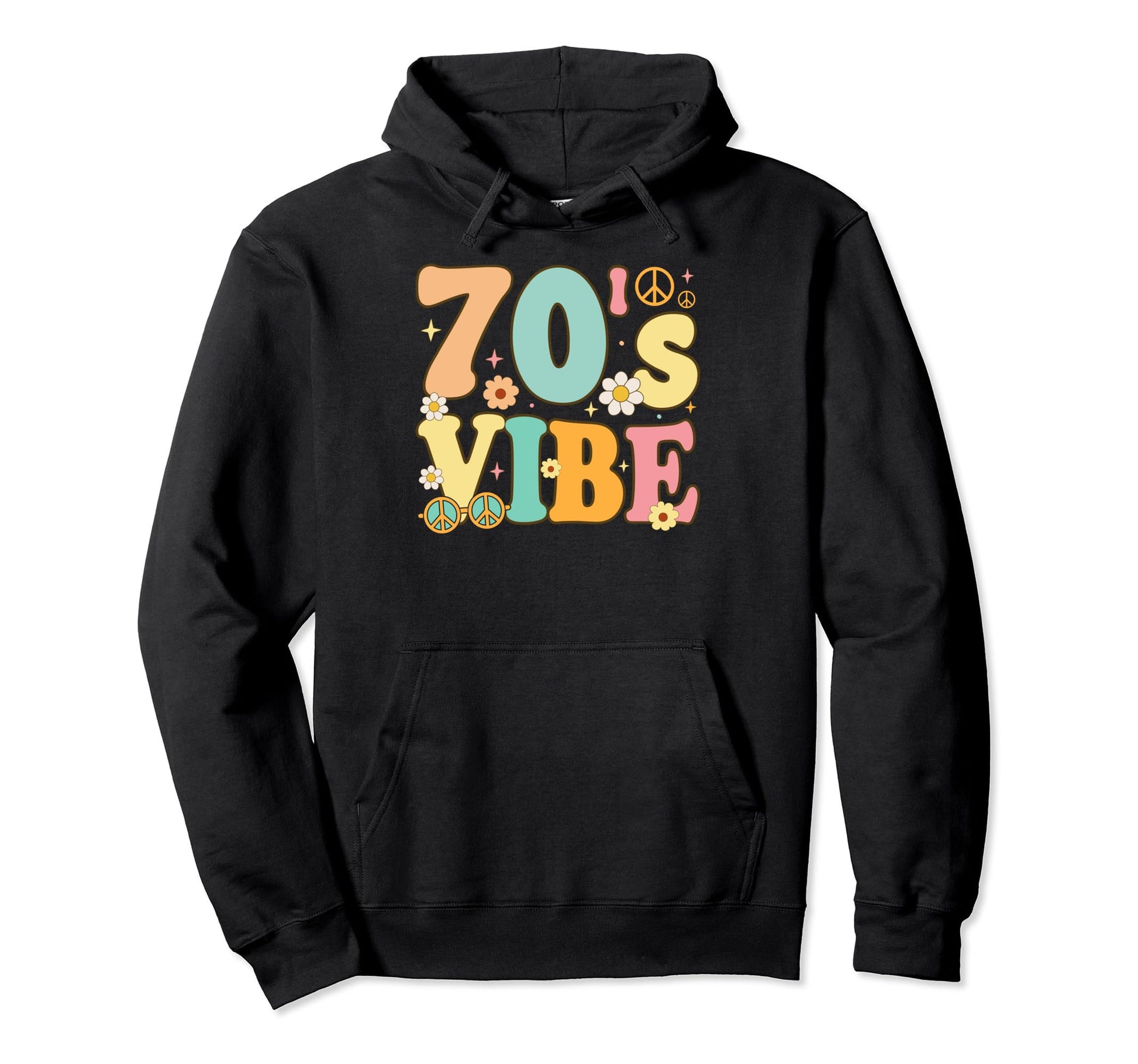 Groovy 70S Vibe Rainbow Love Peace Hoodie - Custom Art Print for Adults - T-Shirt, Sweatshirt, Hoodie