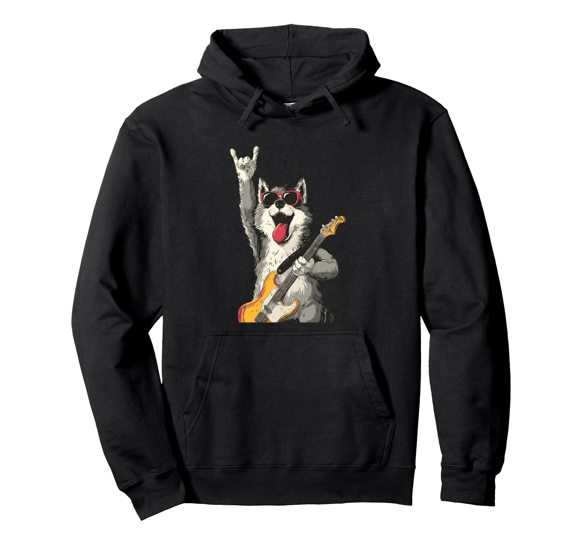 Wolf Rocker Funny Dog Music Lover Hoodie - Fun Novelty Design Men Women - T-Shirt, Sweatshirt, Hoodie
