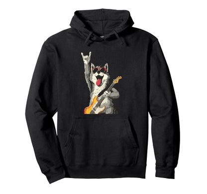 Wolf Rocker Funny Dog Music Lover Hoodie - Fun Novelty Design Men Women - T-Shirt, Sweatshirt, Hoodie