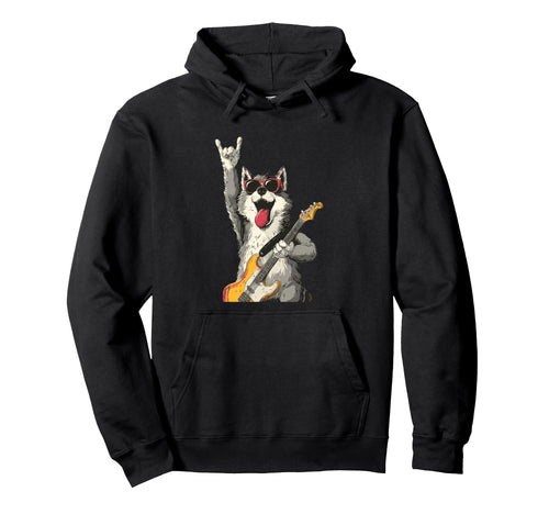 Wolf Rocker Funny Dog Music Lover Hoodie - Fun Novelty Design Men Women - T-Shirt, Sweatshirt, Hoodie