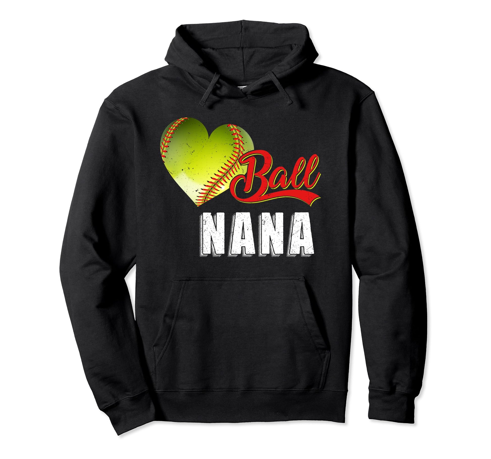 Baseball Softball Ball Heart Nana Funny Hoodie - Graphic Print Unisex - T-Shirt, Sweatshirt, Hoodie