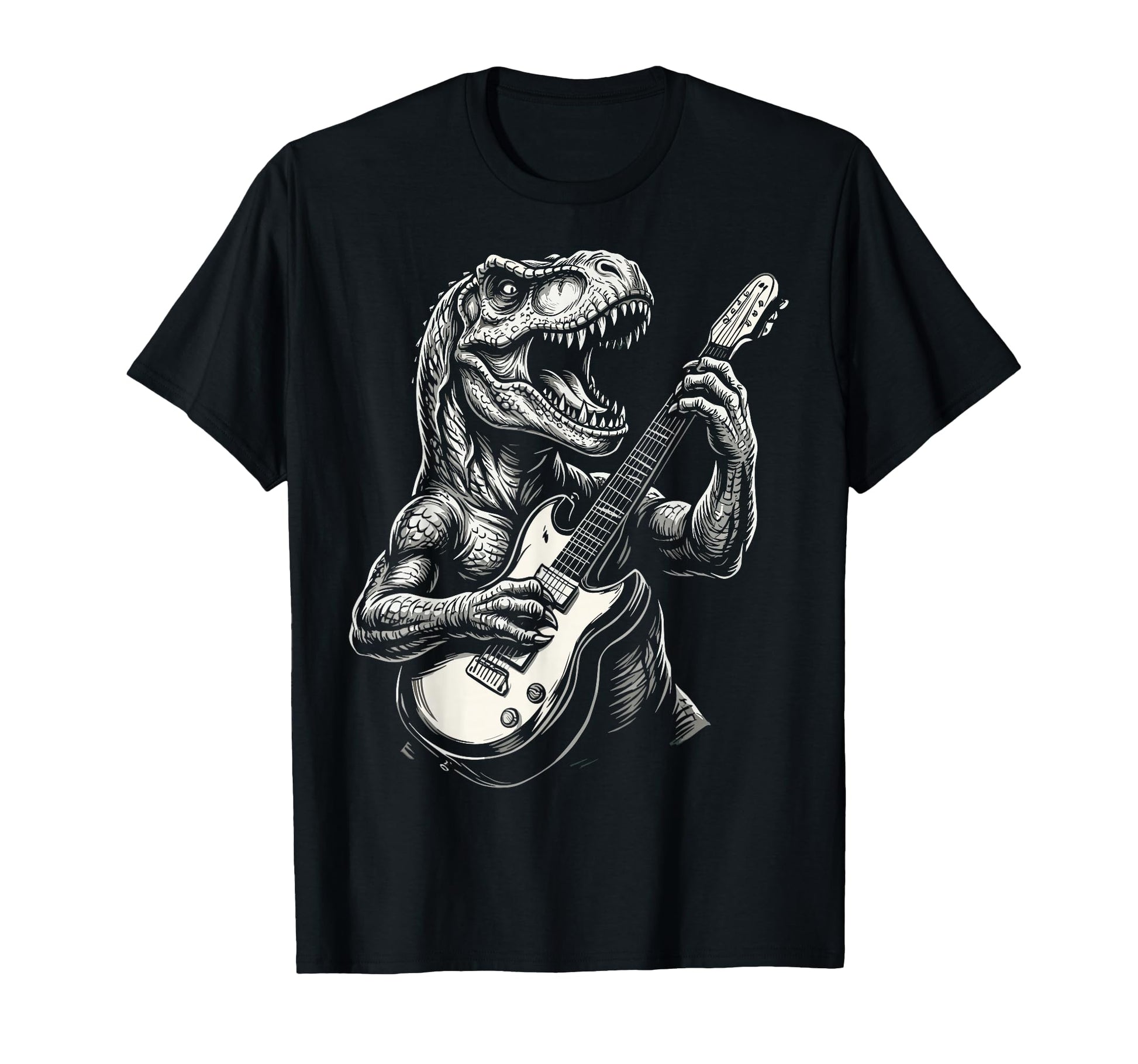 Funny T Rex Dino Playing Guitar T-Shirt - Custom Art Print for Adults - T-Shirt, Sweatshirt, Hoodie