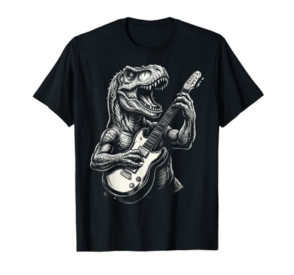 Funny T Rex Dino Playing Guitar T-Shirt - Custom Art Print for Adults - T-Shirt, Sweatshirt, Hoodie