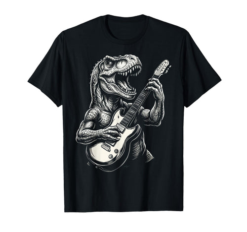 Funny T Rex Dino Playing Guitar T-Shirt - Custom Art Print for Adults - T-Shirt, Sweatshirt, Hoodie