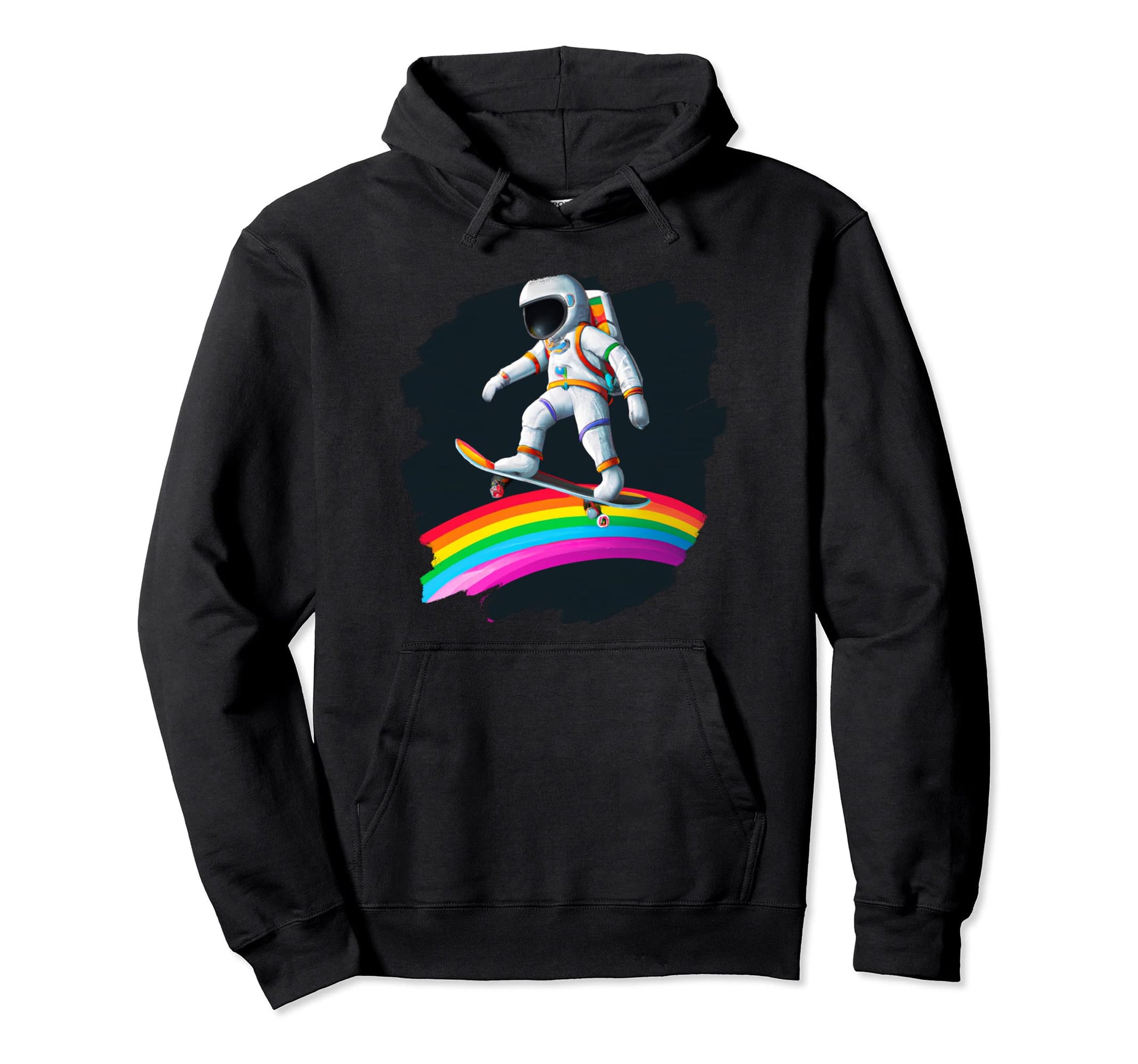 Astronaut Skateboarding Space Rainbow Hoodie - Streetwear Style Unisex - T-Shirt, Sweatshirt, Hoodie