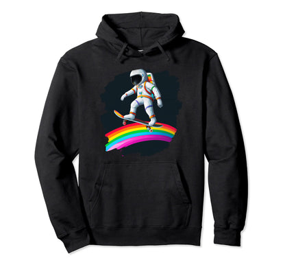 Astronaut Skateboarding Space Rainbow Hoodie - Streetwear Style Unisex - T-Shirt, Sweatshirt, Hoodie