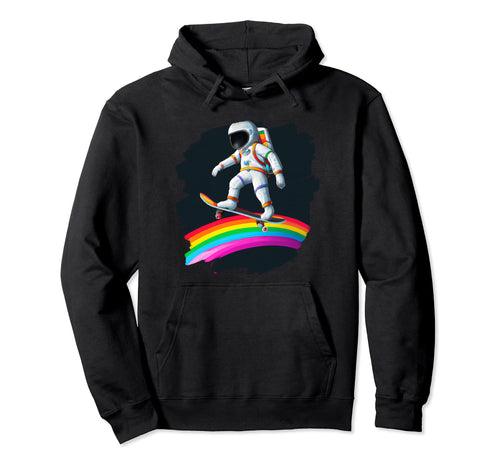 Astronaut Skateboarding Space Rainbow Hoodie - Streetwear Style Unisex - T-Shirt, Sweatshirt, Hoodie