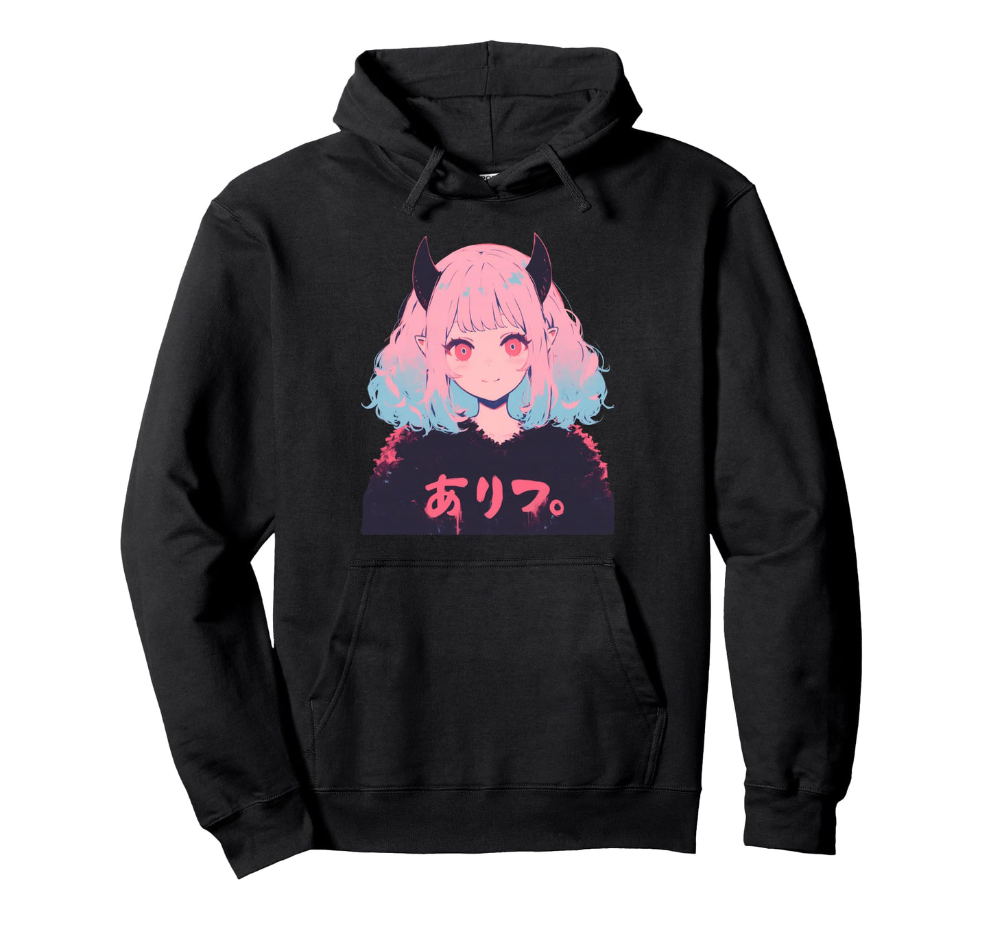 Goth Grunge Demon Anime Waifu Horror Hoodie - Minimalist Print Men Women - T-Shirt, Sweatshirt, Hoodie