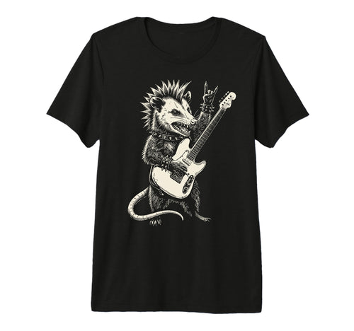 Funny Opossum Playing Guitar Rock And T-Shirt - Novelty Apparel for Adults - T-Shirt, Sweatshirt, Hoodie