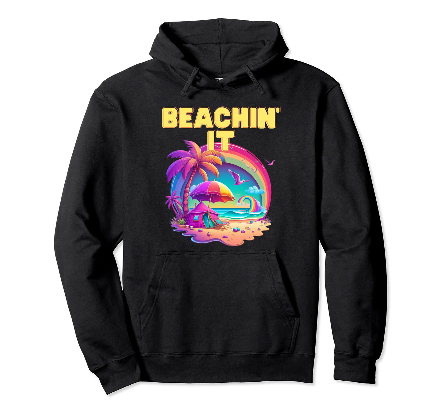 Beachin It 80S Summer Colorful Beach Hoodie - Minimalist Print Unisex - T-Shirt, Sweatshirt, Hoodie