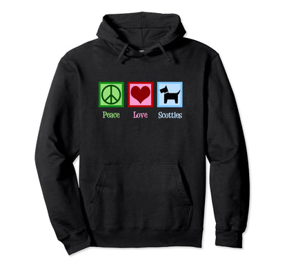 Peace Love Scottish Terrier Scotties Hoodie - Minimalist Print for Adults - T-Shirt, Sweatshirt, Hoodie