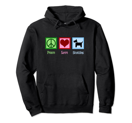 Peace Love Scottish Terrier Scotties Hoodie - Minimalist Print for Adults - T-Shirt, Sweatshirt, Hoodie