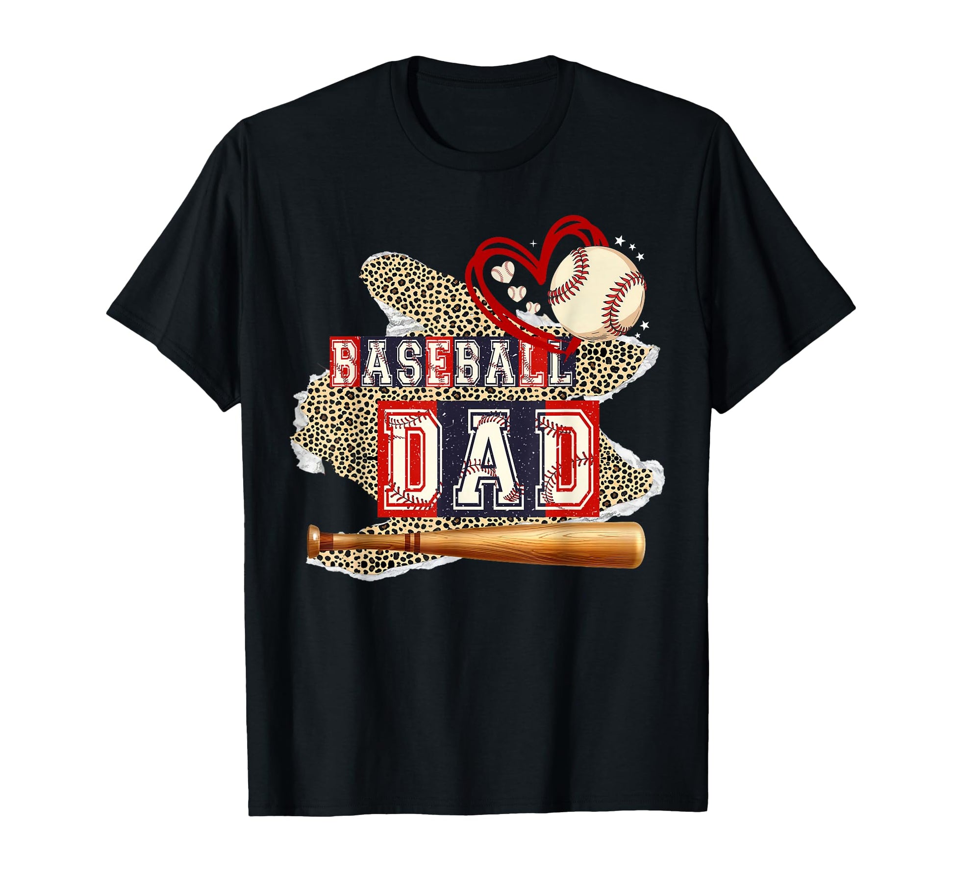 Baseball Dad Leopard Heart Pride Father T-Shirt - Graphic Print Men Women - T-Shirt, Sweatshirt, Hoodie