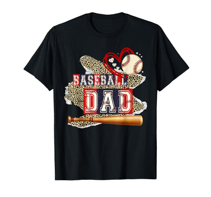Baseball Dad Leopard Heart Pride Father T-Shirt - Graphic Print Men Women - T-Shirt, Sweatshirt, Hoodie