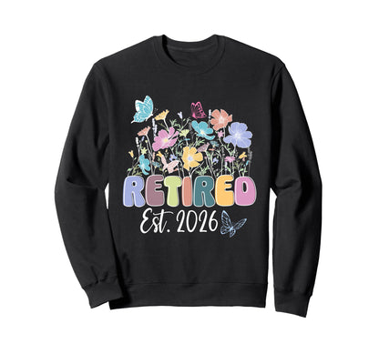 Groovy Retired Est 2026 Boho Sweatshirt - Custom Art Print for Adults - T-Shirt, Sweatshirt, Hoodie