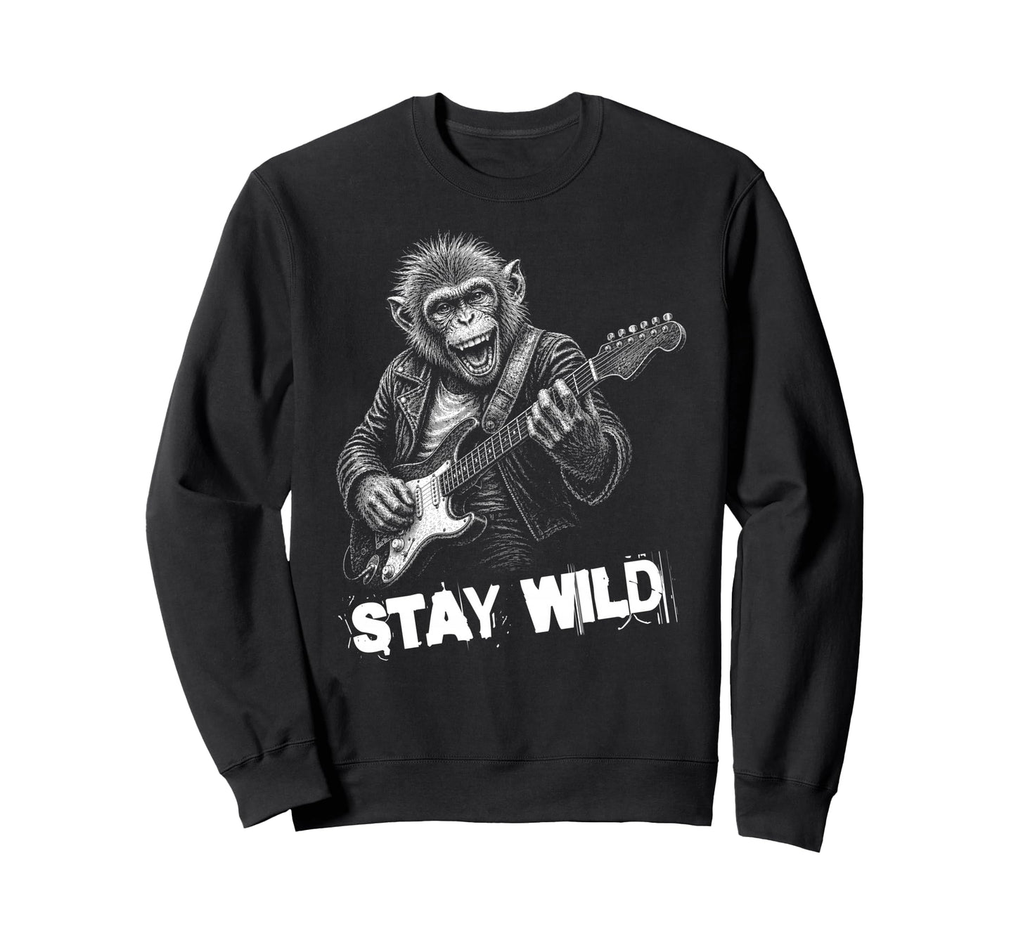Stay Loud Monkey Guitar Funny Animal Sweatshirt - Graphic Print Men Women - T-Shirt, Sweatshirt, Hoodie