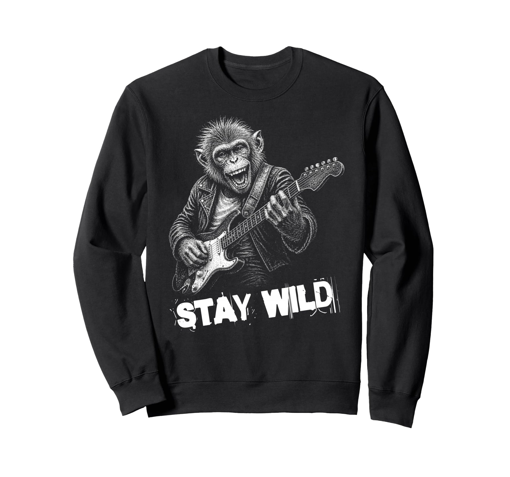 Stay Loud Monkey Guitar Funny Animal Sweatshirt - Graphic Print Men Women - T-Shirt, Sweatshirt, Hoodie