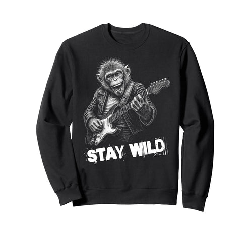 Stay Loud Monkey Guitar Funny Animal Sweatshirt - Graphic Print Men Women - T-Shirt, Sweatshirt, Hoodie