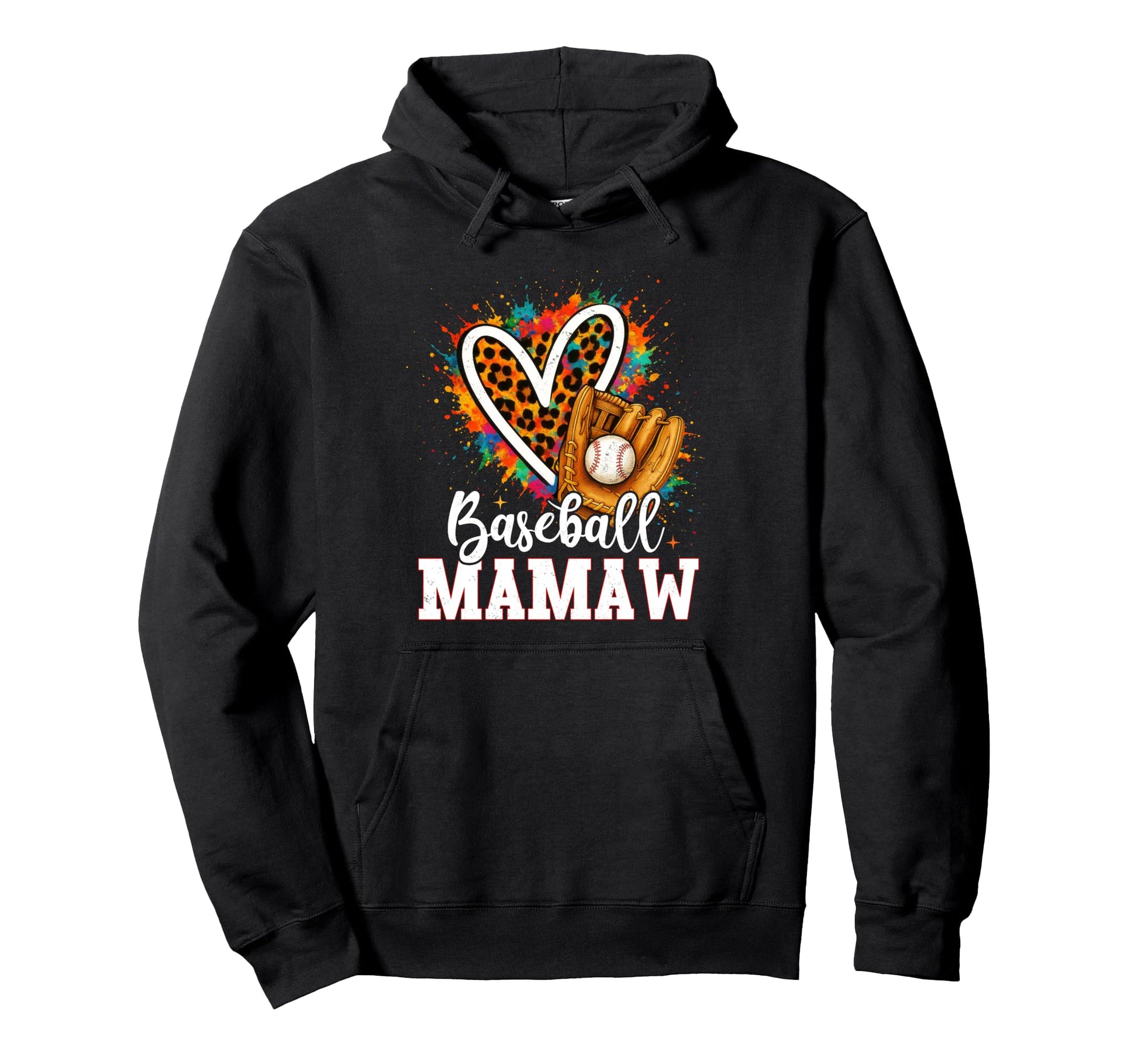 Baseball Mamaw Leopard Heart Colorful Hoodie - Trendy Graphic Unisex - T-Shirt, Sweatshirt, Hoodie
