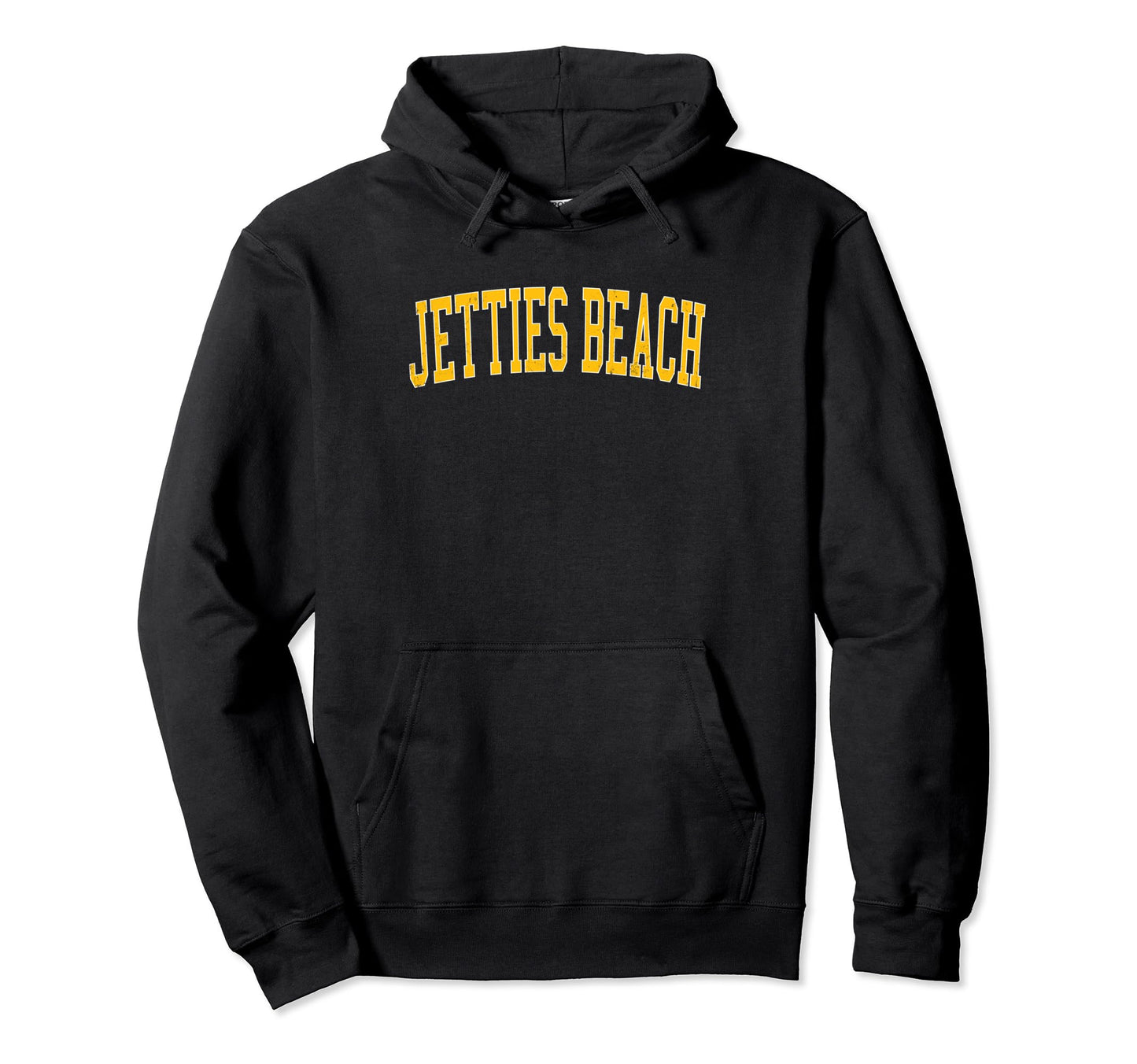 Jetties Beach Distressed Gold Varsity Hoodie - Minimalist Print Unisex - T-Shirt, Sweatshirt, Hoodie