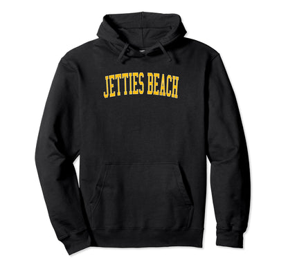 Jetties Beach Distressed Gold Varsity Hoodie - Minimalist Print Unisex - T-Shirt, Sweatshirt, Hoodie