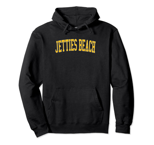 Jetties Beach Distressed Gold Varsity Hoodie - Minimalist Print Unisex - T-Shirt, Sweatshirt, Hoodie