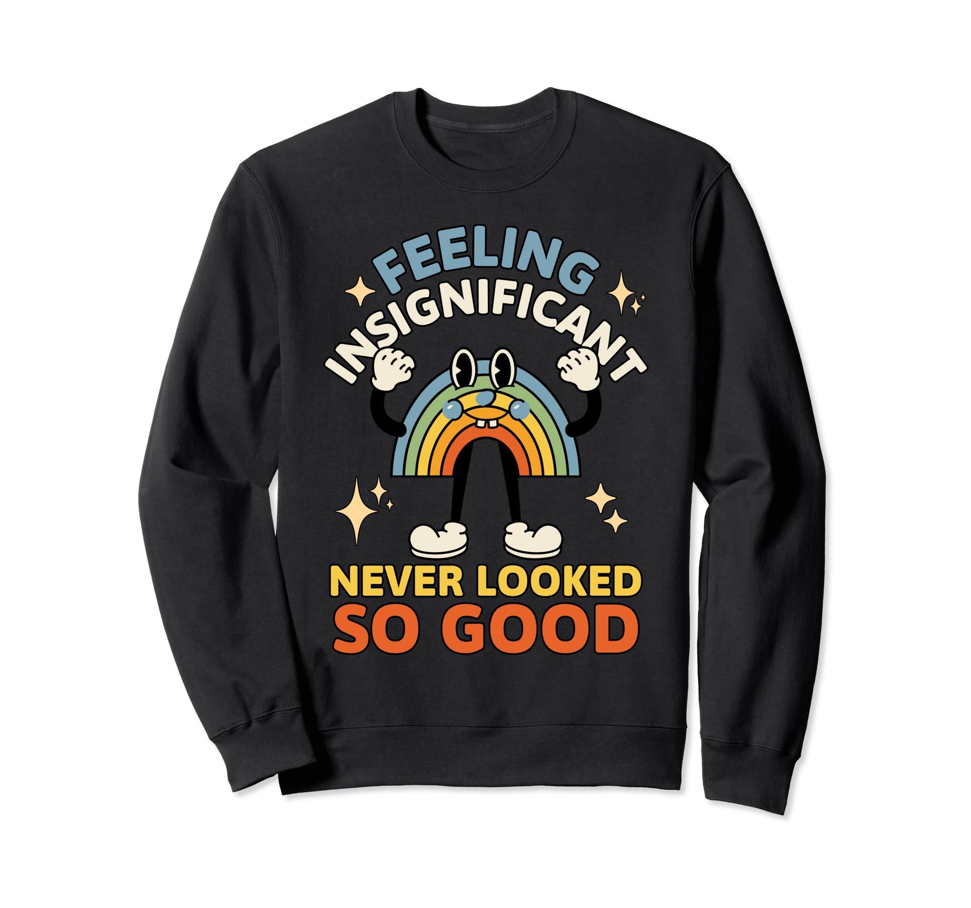 Rainbow Cartoon Existential Dread Sweatshirt - Minimalist Print for Adults - T-Shirt, Sweatshirt, Hoodie
