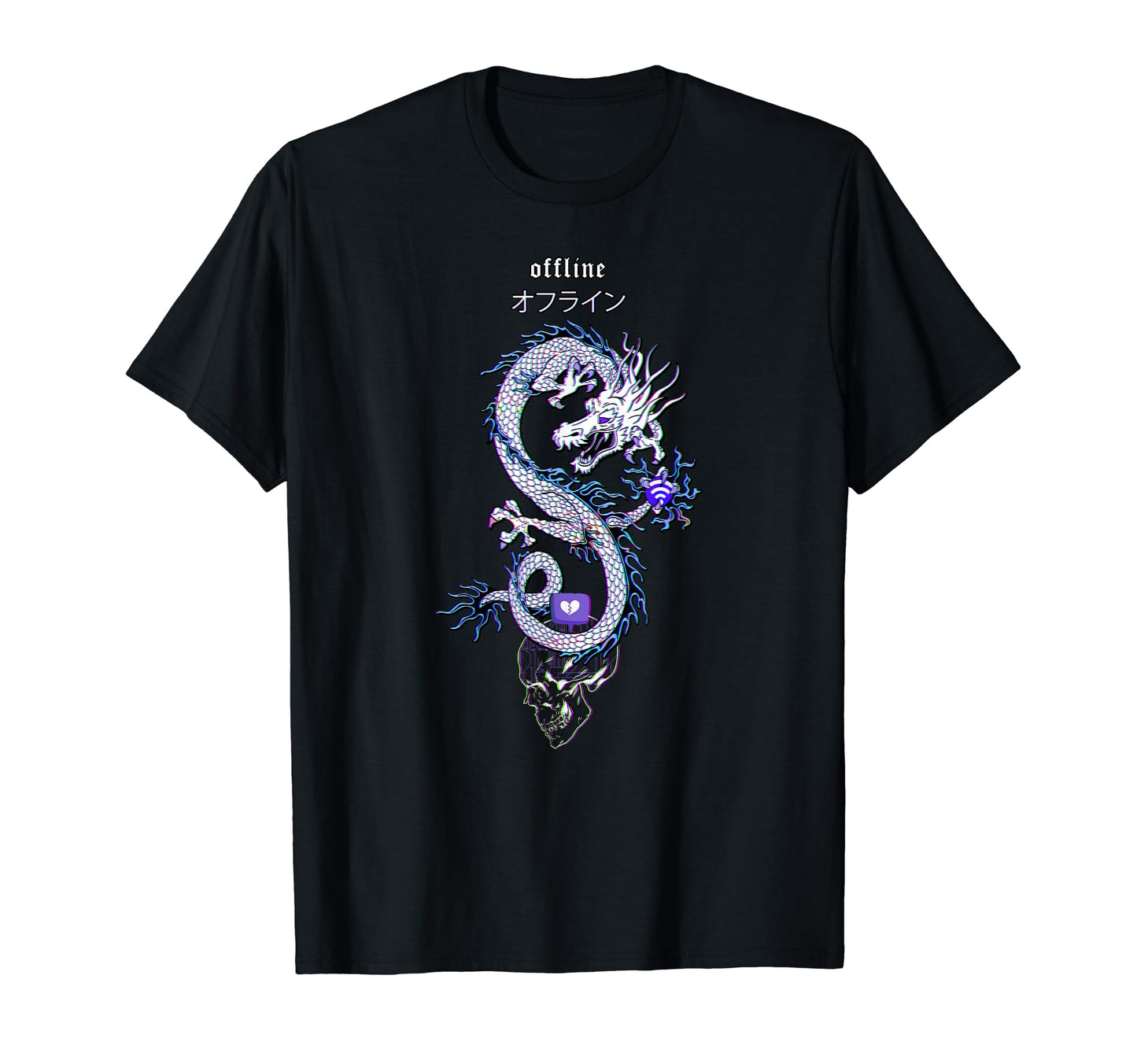 Offline Skull Japanese Dragon 90S T-Shirt - Streetwear Style Unisex - T-Shirt, Sweatshirt, Hoodie