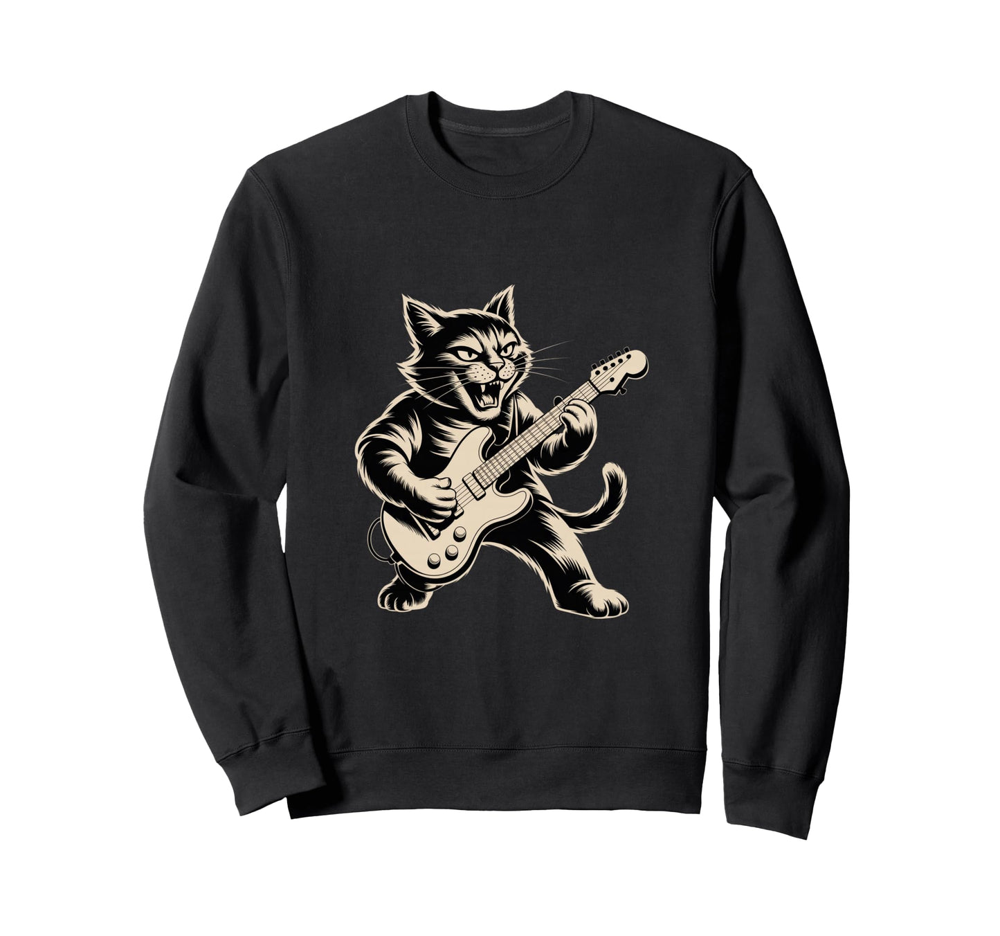 Cat Playing Loud Electric Guitar Sweatshirt - Custom Art Print Men Women - T-Shirt, Sweatshirt, Hoodie
