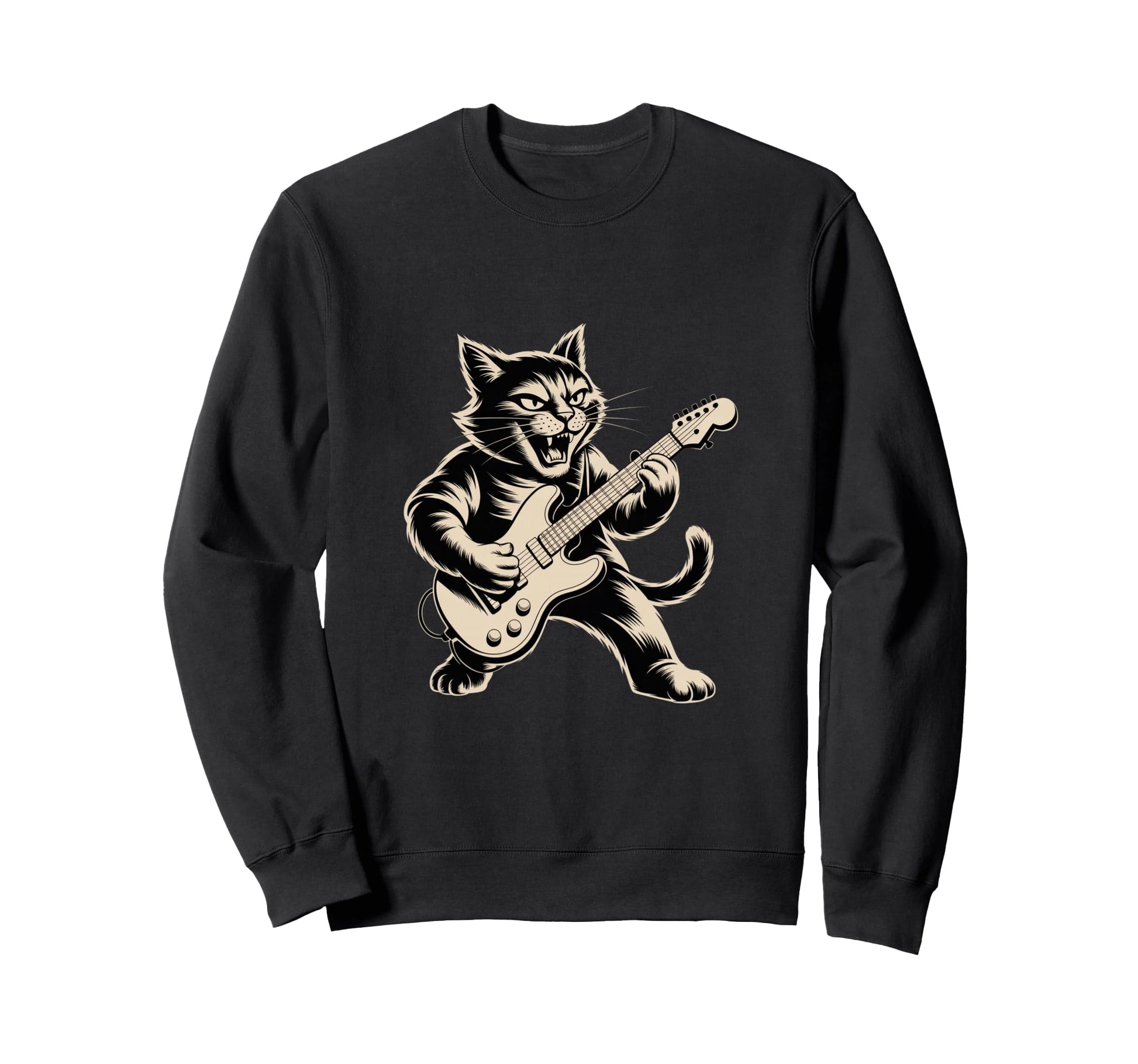 Cat Playing Loud Electric Guitar Sweatshirt - Custom Art Print Men Women - T-Shirt, Sweatshirt, Hoodie