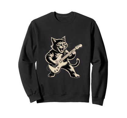 Cat Playing Loud Electric Guitar Sweatshirt - Custom Art Print Men Women - T-Shirt, Sweatshirt, Hoodie