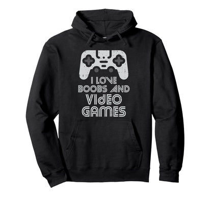I Love Boobs And Video Games Funny Gaming Hoodie - Custom Art Print Unisex - T-Shirt, Sweatshirt, Hoodie