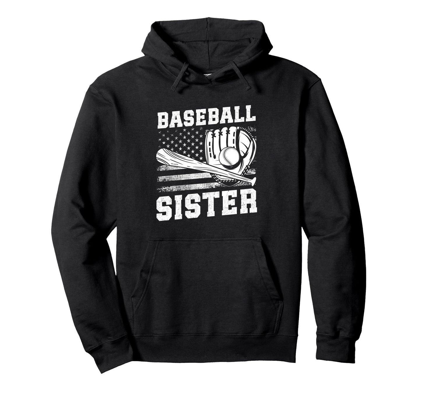Baseball Sister Usa Flag Hoodie - Graphic Print Men Women - T-Shirt, Sweatshirt, Hoodie