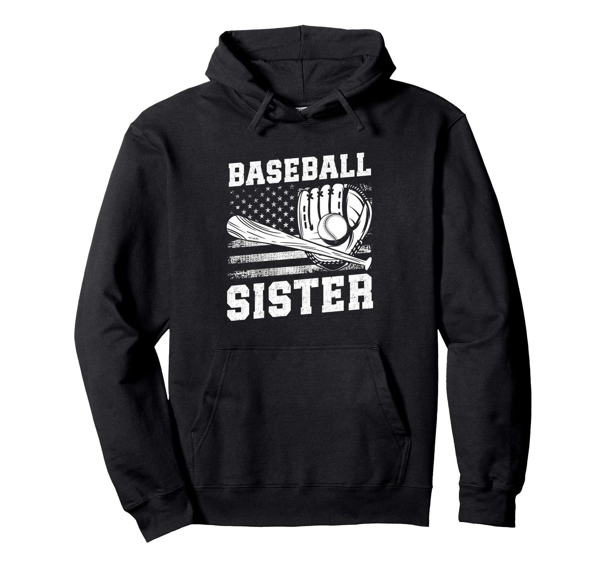 Baseball Sister Usa Flag Hoodie - Graphic Print Men Women - T-Shirt, Sweatshirt, Hoodie