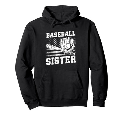 Baseball Sister Usa Flag Hoodie - Graphic Print Men Women - T-Shirt, Sweatshirt, Hoodie