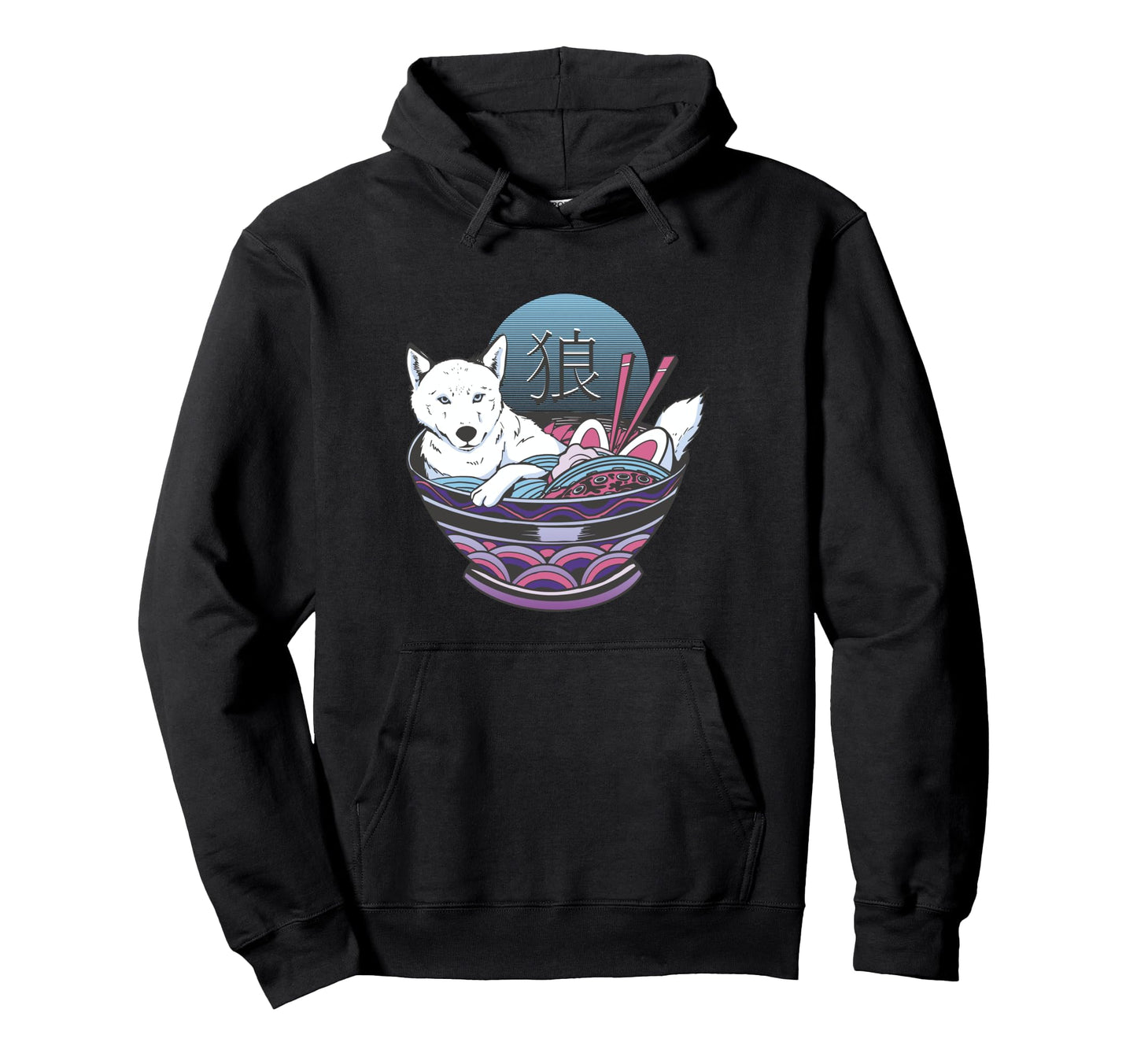 Vaporwave Ramen Wolf Kanji Japanese Hoodie - Graphic Print for Adults - T-Shirt, Sweatshirt, Hoodie