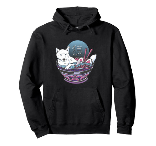 Vaporwave Ramen Wolf Kanji Japanese Hoodie - Graphic Print for Adults - T-Shirt, Sweatshirt, Hoodie