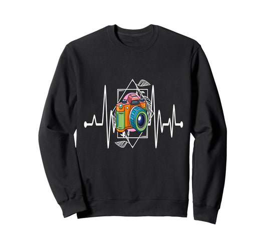 Womens Funny Camera Heartbeat Sweatshirt - Casual Everyday Wear Men Women - T-Shirt, Sweatshirt, Hoodie