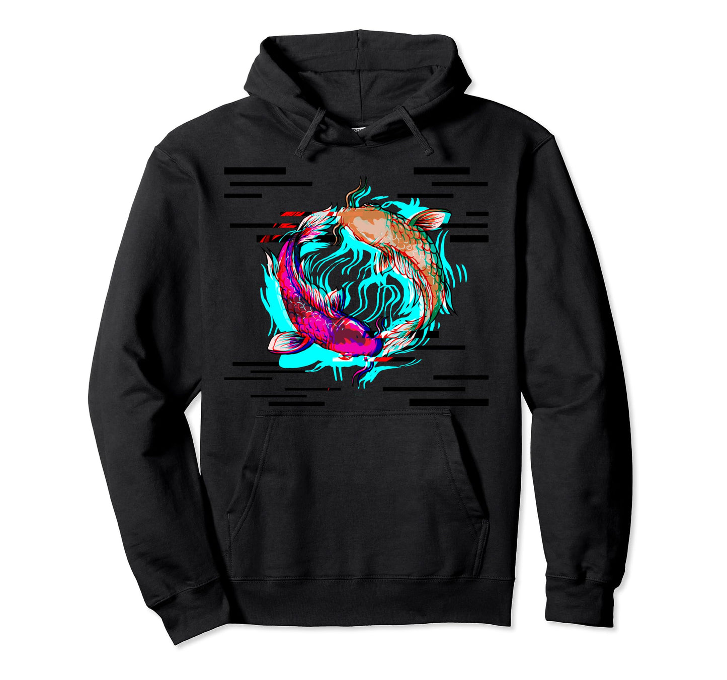 Koi Carp Glitch Aesthetic Japan Hoodie - Casual Everyday Wear for Adults - T-Shirt, Sweatshirt, Hoodie